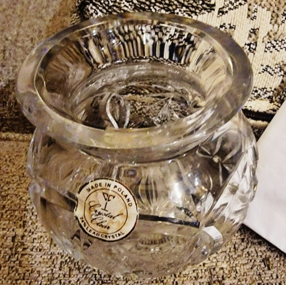 #Vintage #CrystalClear Polish 24% Lead Crystal Vase Floral Starburst Pattern - Picture 10 of 10